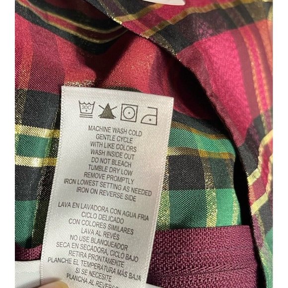 Bonnie Jean Girls Gold/Green/Red Metallic Plaid Dress Size 14 - Picture 9 of 13